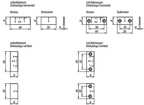 Maßstab mit Bohrung L=30 Aluminium, horizontal - K0757.10 - bei HUG Technik ✓