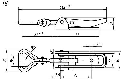 Spannverschluss mit beweglichem Spannhaken, Form: A Edelstahl - K0050.1421122 - bei HUG Technik ✭