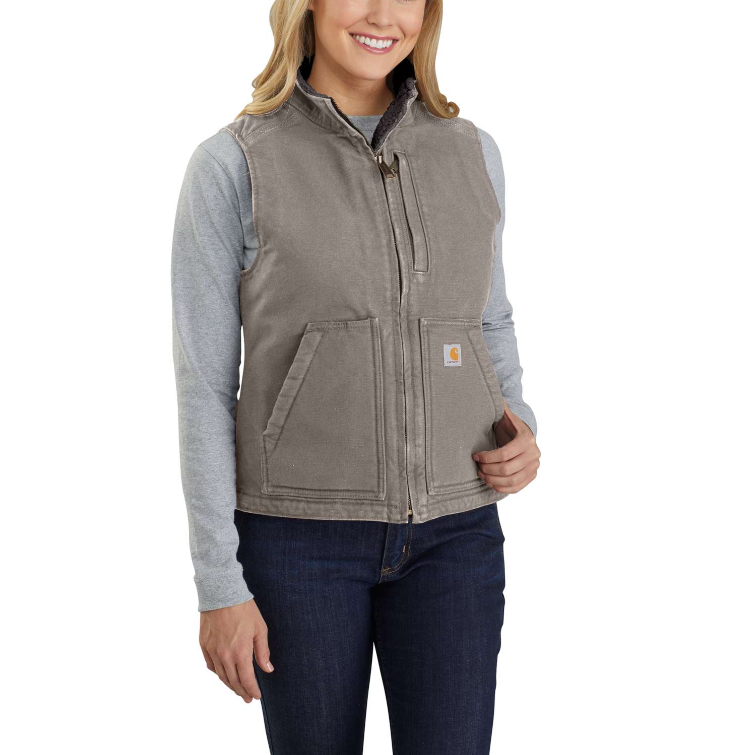 carhartt® Damen Weste SHERPA LINED MOCK NECK VEST, taupe grey - direkt bei HUG Technik ✓