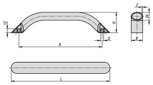 Rohrgriff Kompakt oval A=250, L=296,4, H=62, Aluminium Natur Eloxiert, D=M08 - K0796.250083 - kommt direkt von HUG Technik 😊