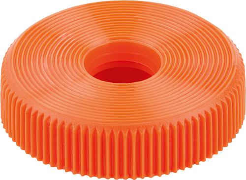 Rändelknopf für Sechskantschrauben D1=17 H=5,5, Form: A Pom, orange, für=M04, SW=7 - K1138.01040 - bekommst Du bei HUG Technik ♡