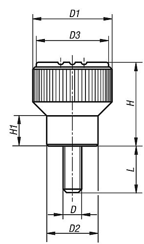 Rändelknopf Gr.1 D=M05x10, D1=21, H=22, Thermoplast schwarz RAL7021, Komp: Edelstahl, Deckel: blau RAL5017 - K0247.01053X10 - direkt bei HUG Technik ✓