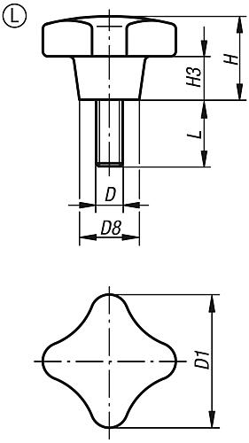 Kreuzgriff M12x30 D1=63, Form: L Duroplast, Komp: Stahl - K0148.512X30 - kommt direkt von HUG Technik 😊