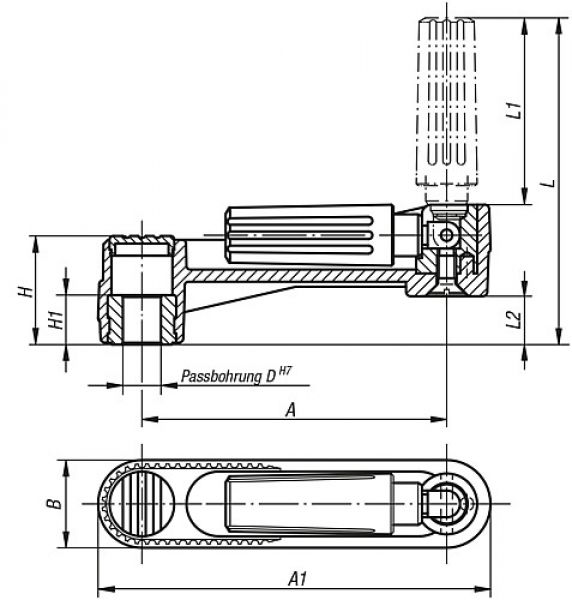 Handkurbel ohne Nut Gr.1 A=80 L=85,5 Thermoplast, umlegbar, Komp:Thermoplast, D=10 - K0266.1110 - bekommst Du bei ★ HUG Technik ✓