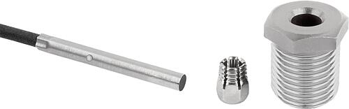 Positionierbuchse mit Zustandssensor, PNP Schließer, D=3, M10X1, Form:B mit Gewinde und Bund, Edelstahl 1.4034 - K1839.12031011