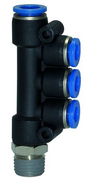 T-Mehrfachverteiler drehbar, R 1/4 AG, Schlauch-ø 1x6/3x4, »Blaue Serie« - bekommst Du bei ★ HUG Technik ✓