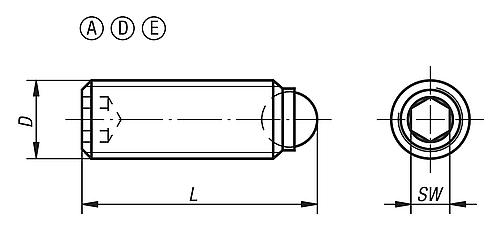 Kugeldruckschraube ohne Kopf M04, Form:A Edelstahl, Komp:Edelstahl, L1=10 - K0384.10410 - erhältlich bei ♡ HUG Technik ✓