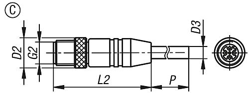 Steckverbinder mit Schraubanschluss geschirmt, Form:C, G2=M12X1, D2=14,5, P=10000, N=5X0,34 Mm², L2=46,75, Tpu - K1482.1235X10000 - bei HUG Technik ♡