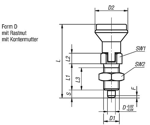 Arretierbolzen Gr.1 M10x1, Form: D Edelstahl, gehärtet, Komp: Thermoplast - K0339.04105 - direkt von HUG Technik ✓