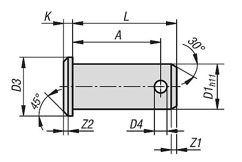 Bolzen mit Splintloch D1=10, A=24,5, Edelstahl - K1456.110245 - bekommst Du bei HUG Technik ♡