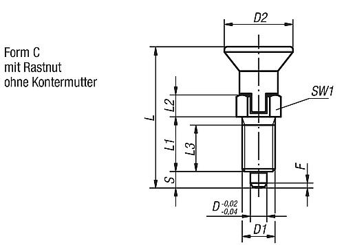 Arretierbolzen Gr. 0 M08X1, Form: C Edelstahl, gehärtet, Komp: Edelstahl, D=4 - K0632.003004 - direkt von HUG Technik ✓