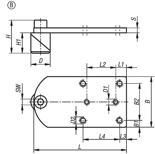 Spannbolzen mit Adapterplatte D=16, L=96, B=52 Form:B, Stahl brüniert, Komp:Stahl brüniert - K1506.0116 - gibt’s bei HUG Technik ✓