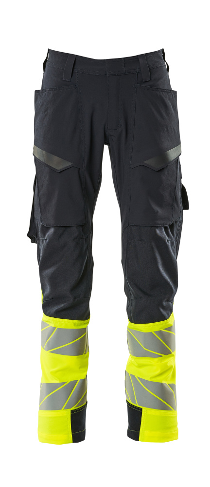 MASCOT® ACCELERATE SAFE Hose mit Schenkeltaschen  Gr. 76/C46, schwarzblau/hi-vis gelb - direkt bei HUG Technik ✓