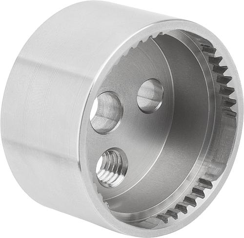 Produktbild Rastelement mit Innenverzahnung, Form: D, D4=23, N=38, H=13,5, Edelstahl blank - K1446.142338 - bei HUG Technik ✭