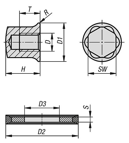 Hutmutter mit Dicht- und Unterlagscheibe, D=M04, SW=7, Edelstahl 1.4404 poliert, Hygienic Usit®, Komp: 70 EPDM 253815 - K1594.042 - kommt direkt von HUG Technik 😊