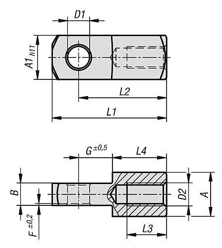 Gabelkopfgegenstück, B=10, G=15, D1=10, M10, Automatenstahl verzinkt, Rechtsgewinde, Komp: Stahl - K1460.1015 - gibt’s bei HUG Technik ✓