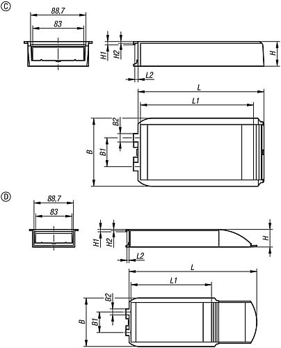 Greifbehälter, für Einhängeprofil, antistatisch, Form: C, B=110,6, L=200, H=40, Polyamid schwarz - K1629.21110205 - bekommst Du bei HUG Technik ♡