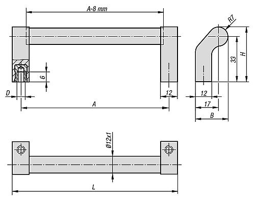 Rohrgriff abgewinkelt Aluminium, natur eloxiert, Komp: Polyamid, A=120, D=M04 - K0235.120041 - direkt von HUG Technik ✓