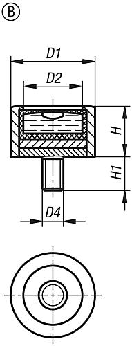 Dosenlibelle zylindrisch D1=14 H=7,5, Form:B Messing, mit Gewindezapfen, Komp:Polyamid, E30' Empfindlichkeit 30' - K1155.2140730 - direkt von HUG Technik ✓