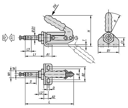 Schubstangenspanner, mit Konsole Standard, F2=2400, Stahl verzinkt und passiviert, Komp: Kunststoff Komp: Rot - K1546.02400 - erhältlich bei ✭ HUG Technik ✓