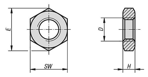 Sechskantmutter Linksgewinde M06 Edelstahl, blank, DIN439, SW=10 - K0700.1061 - bei HUG Technik ✭