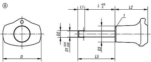 Kugelsperrbolzen, Form: A Thermoplast, selbstsichernd, Komp: Edelstahl, Komp: rot RAL3020, D1=10, L=20 - K0363.4710020 - direkt bei HUG Technik ✓