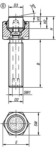 Pendelauflage mit O-Ring M10X15, Form:O Vergütungsstahl, auswechselbare Einsätze, Komp:Diamant, SW=17 - K0289.510X015 - gibt’s bei HUG Technik ✓