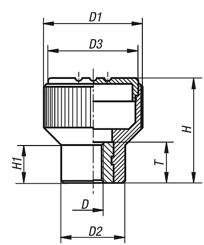 Rändelknopf Gr.1 D=M04, D1=21, H=22, Thermoplast schwarz RAL7021, Komp: Edelstahl, Deckel: blau RAL5017 - K0247.01043 - bei HUG Technik ☆