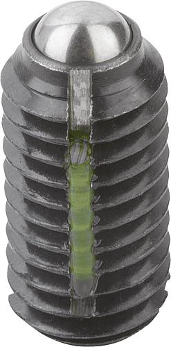 Produktbild Federndes Druckstück verstärkte Federkraft M03 L=7 Stahl, LONG-LOK, Komp: Kugel aus Stahl - K0321.203 - direkt von HUG Technik ✓