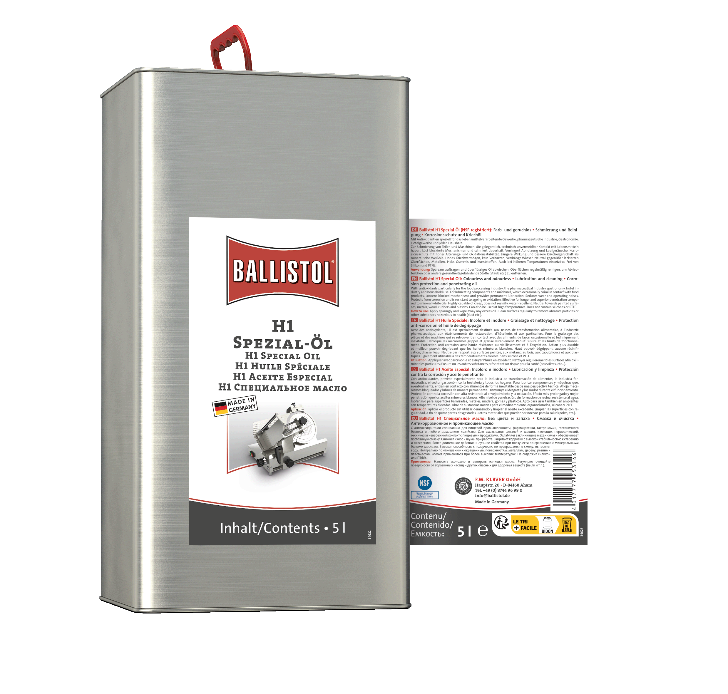 Rückseite Ballistol H1 Spezial-Öl 5 Liter Kanister