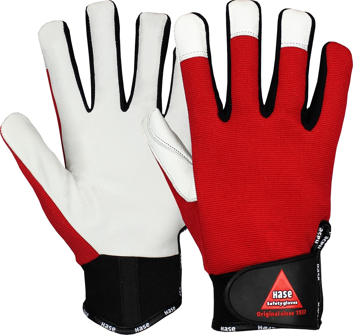 Handschuh PowerGrip 3, Nappaleder mit Klett, rot-schwarz-weiss, Hase - gibt’s bei HUG Technik ✓