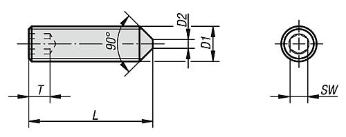 Gewindestift, Innensechskant mit Spitze DIN EN ISO4027 M03X10, Edelstahl blank - K0797.103X10 - direkt bei HUG Technik ✓