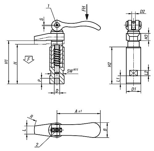 Spannhaken mit Bund, mit Exzenterhebel, D=M06, D1=20, P=8, Vergütungsstahl - K0013.106 - gibt’s bei ☆ HUG Technik ✓