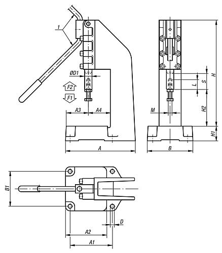 Zeichnung Kniehebelpresse Handausführung Stahl, Komp: Stahl - K0095.0600 - erhältlich bei ✭ HUG Technik ✓