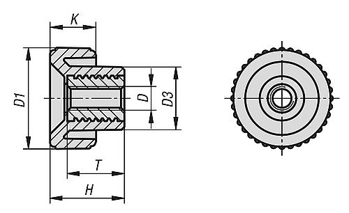 Rändelmutter antistatisch, D=M04, D1=18, H=13, Thermoplast schwarz RAL9011, Komp: Automatenstahl - K1472.11180424 - gibt’s bei HUG Technik ✓