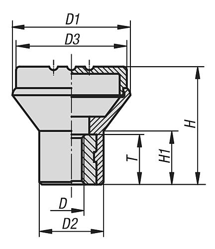 Pilzknopf Gr.1 M05 D1=21 Thermoplast, schwarz RAL7021, Komp: Edelstahl, Komp: rot RAL3020 - K0251.0056 - bei HUG Technik ✭