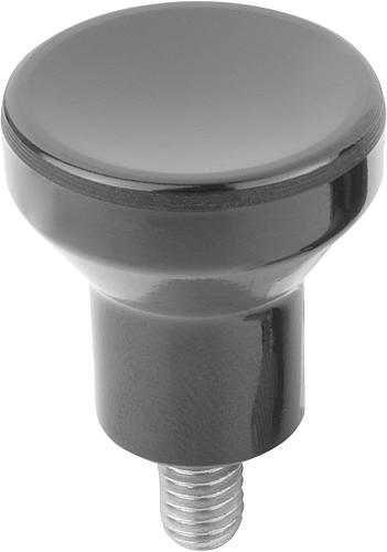 Pilzknopf Gr.1 M04X10 D1=21 Duroplast, schwarz, poliert, Komp:Autom.Stahl, Komp:blau passiviert - K1287.104X10 - bei HUG Technik ✭