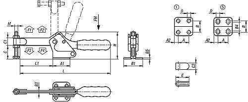 Schnellspanner Standard Stahl, Fuß waagrecht, Komp: Kunststoff, Komp: rot - K1435.01400 - gibt’s bei HUG Technik ✓