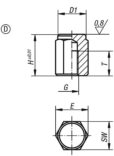 Positionsfuß M08 L1=15, Form:D Autom.Stahl, SW=17 - K0298.415 - erhältlich bei ♡ HUG Technik ✓