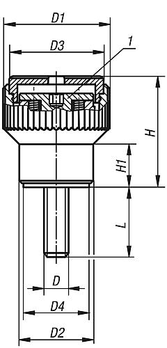 Zeichnung Drehmoment-Rändelknopf Gr.2 D=M05x30, Thermoplast schwarz RAL7021, Komp: Stahl, Deckel: blau RAL5017 - K0277.2053X30 - gibt’s bei HUG Technik ✓