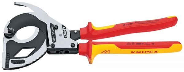 KNIPEX® Kabelschneider VDE mit mit Ratsche und 2-Komponenten-Griffen 320 mm - direkt von HUG Technik ✓