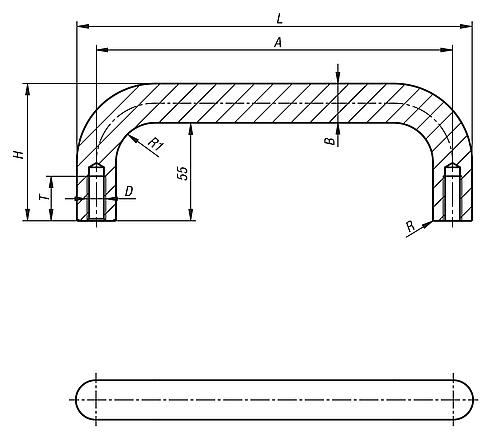 Bügelgriff Hygienic Usit® L=322,3 Edelstahl 1.4404, poliert, A=300, D=M10 - K1364.30010 - bei HUG Technik ✭