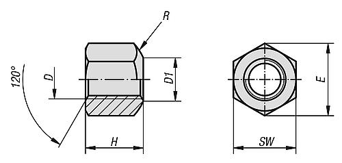 Sechskantmutter 1,5D hoch M05 Vergütungsstahl, DIN6330, SW=9 - K0702.05 - gibt’s bei HUG Technik ✓