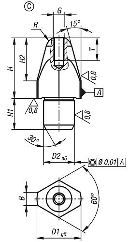 Aufnahmebolzen kurze Ausführung H=11,4, Form:C Werkzeugstahl, D1=8, D2=6 - K1094.408 - bei HUG Technik ✓