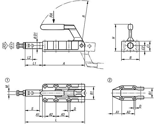 Schubstangenspanner Stahl, schwere Ausführung, Komp:Kunststoff, Komp:blau - K0087.0600 - bei HUG Technik ♡
