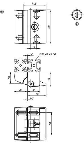 Fallenverschluss Form:B, Aluminium schwarz, Nicht abschließbar, BN=8/10 - K1496.200681 - bei HUG Technik ✓