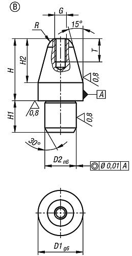 Aufnahmebolzen kurze Ausführung H=11,4, Form:B Werkzeugstahl, D1=8, D2=6 - K1094.208 - bei HUG Technik ☆