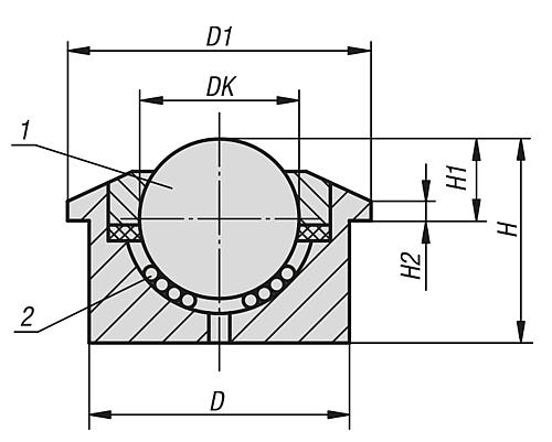 Kugelrolle Gehäuse Edelstahl 1.4021, Massivausführung, Komp:Edelstahl - K1323.322 - bei HUG Technik ☆