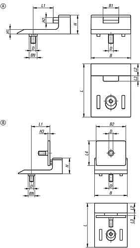 Türanschlag, mit Dämpfung, Form: A, L=53,5, B=40, H=19, Bn=8/10, Polyamid, Komp: EPDM - K1633.0 - bei HUG Technik ♡