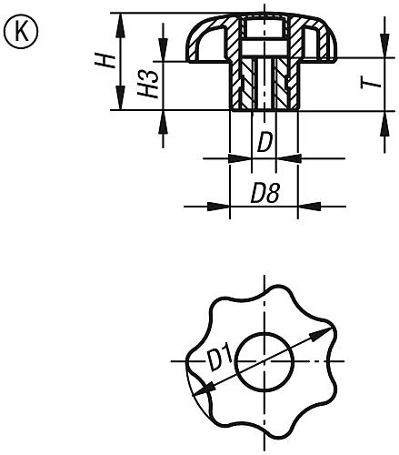 Sterngriff M08 D1=40, Form: K Biopolymer, Buche natur - K0155.10208143 - bei HUG Technik ✓